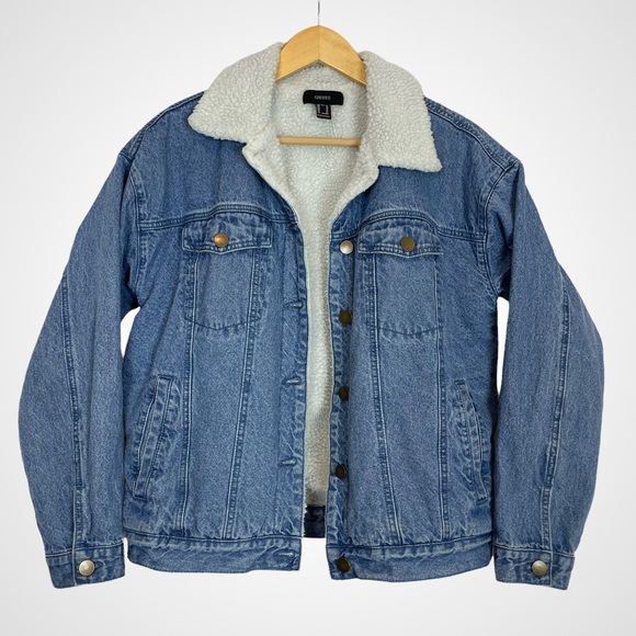 Forever 21 Jackets & Blazers - Forever 21 Sherpa Jean Jacket Medium Wash Faux Fur Denim Size Med